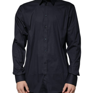 Dolce &amp; Gabbana Black Cotton Blend Formal GOLD Dress Shirt