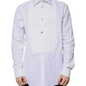 Dolce &amp; Gabbana White Bib Cotton Poplin GOLD Formal Shirt