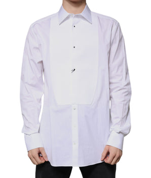 Dolce &amp; Gabbana White Bib Cotton Poplin GOLD Formal Shirt