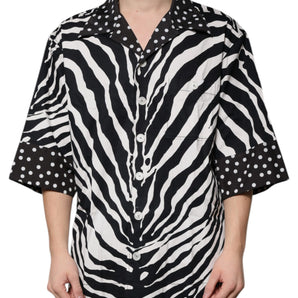 Dolce &amp; Gabbana Black White Zebra Button Down Oversize Shirt