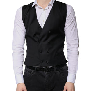 Dolce &amp; Gabbana Black Wool Formal Dress Men Waistcoat Vest