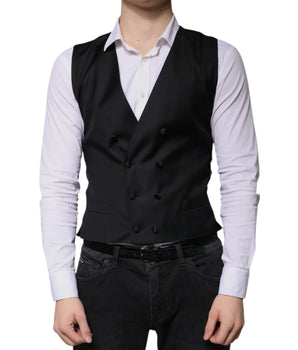 Dolce &amp; Gabbana Black Wool Formal Dress Men Waistcoat Vest