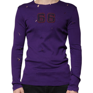 Dolce & Gabbana Purple Cotton Round Neck Pullover Men Sweater