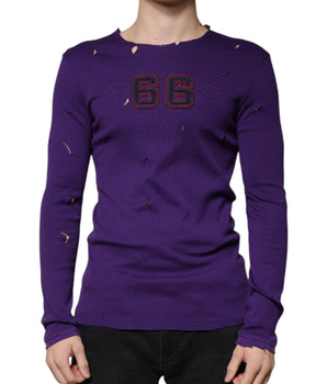 Dolce &amp; Gabbana Purple Cotton Round Neck Pullover Men Sweater