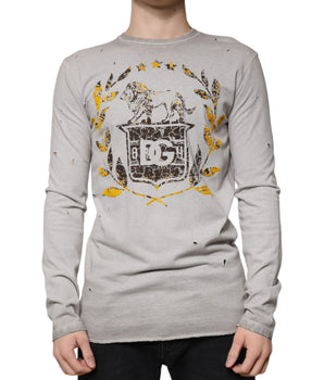Dolce &amp; Gabbana Gray Printed Cotton Crewneck Pullover Sweater