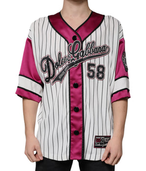 Dolce &amp; Gabbana Multicolor Logo Jersey Button V-neck T-shirt