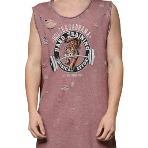 Dolce & Gabbana Brown Cotton Round Neck Sleeveless T-shirt