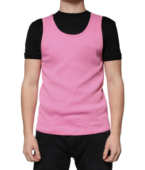 Dolce &amp; Gabbana Pink Cotton Round Neck Sleeveless T-shirt
