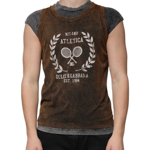 Dolce & Gabbana Brown Cotton Crew Neck Sleeveless T-shirt