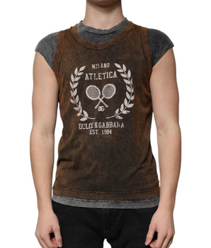 Dolce &amp; Gabbana Brown Cotton Crew Neck Sleeveless T-shirt