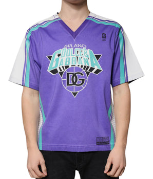 Dolce &amp; Gabbana Purple Logo Jersey Cotton V-neck T-shirt