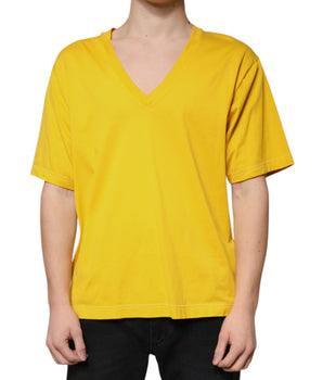 Dolce & Gabbana Yellow Cotton V-neck Short Sleeves T-shirt