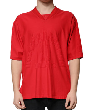 Dolce &amp; Gabbana Red Cotton V-neck Short Sleeves T-shirt
