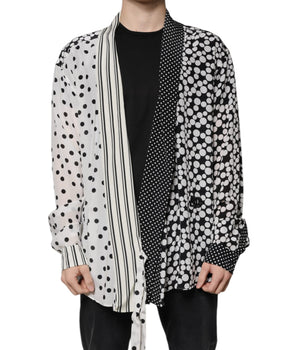 Dolce &amp; Gabbana Black White Polka Dots Silk Men Casual Shirt