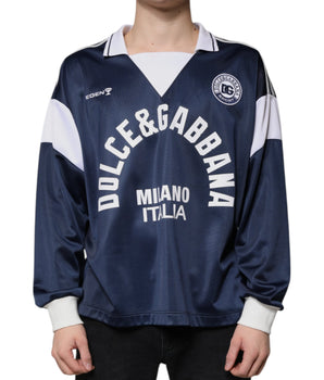 Dolce &amp; Gabbana Blue White Milano Long Sleeve Jersey T-shirt