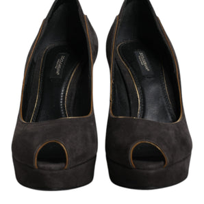 Dolce & Gabbana Black Suede Leather Platform Heels Pumps Shoes