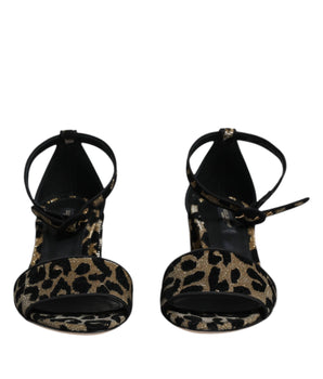 Dolce &amp; Gabbana Gold Leopard Lurex Ankle Strap Heels Sandals Shoes