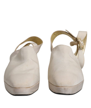 Dolce & Gabbana Off White Block Heels Slingback Sandals Shoes