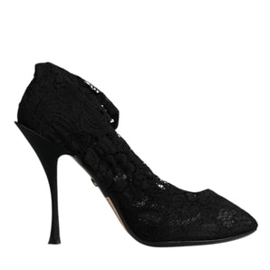 Dolce & Gabbana Black Lace Stretch Heels Mid Calf Boots Shoes