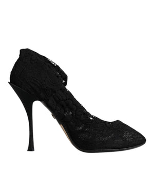 Dolce & Gabbana Black Lace Stretch Heels Mid Calf Boots Shoes