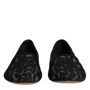 Dolce & Gabbana Black Taormina Lace Slip On Flats Shoes