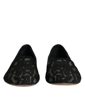 Dolce & Gabbana Black Taormina Lace Slip On Flats Shoes