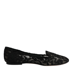 Dolce & Gabbana Black Taormina Lace Slip On Flats Shoes