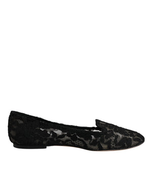 Dolce & Gabbana Black Taormina Lace Slip On Flats Shoes