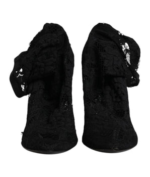 Dolce & Gabbana Black Lace Stretch Heels Mid Calf Boots Shoes
