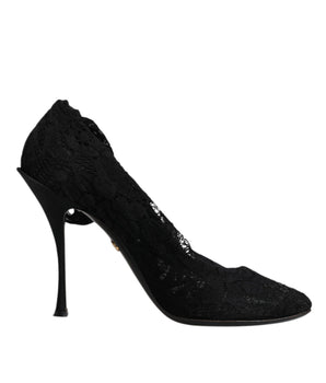 Dolce & Gabbana Black Lace Stretch Heels Mid Calf Boots Shoes