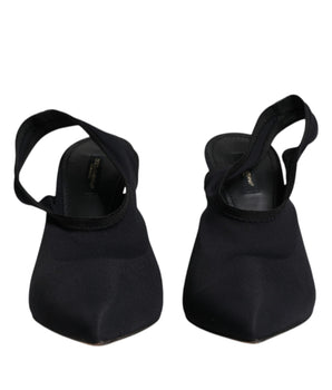 Dolce & Gabbana Black Jersey Stretch Heels Slingback Shoes