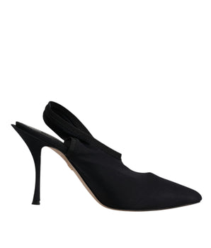 Dolce & Gabbana Black Jersey Stretch Heels Slingback Shoes