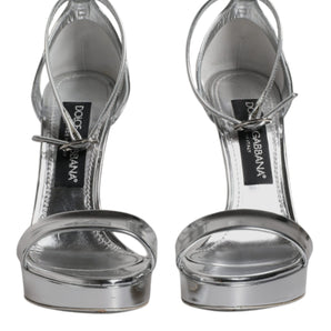 Dolce & Gabbana Silver Leather Platform Keira Sandals Shoes