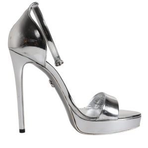 Dolce & Gabbana Silver Leather Platform Keira Sandals Shoes