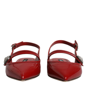 Dolce & Gabbana Red Leather Slingback Flats Sandals Shoes