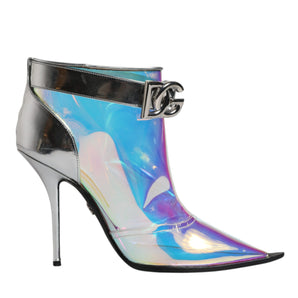 Dolce & Gabbana Silver Iridescent Pointed Short Boots Shoes