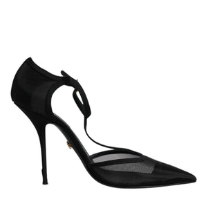 Dolce & Gabbana Black Mesh T-strap Stiletto High Heels Shoes