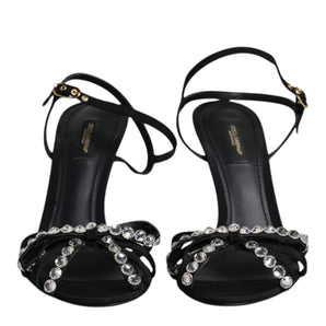 Dolce & Gabbana Black Leather Crystal Bow KEIRA Sandals Shoes