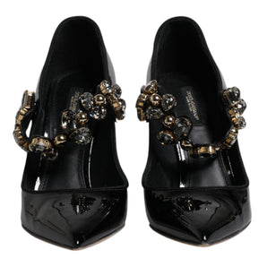 Dolce & Gabbana Black Leather Crystal Mary Jane Pumps Shoes