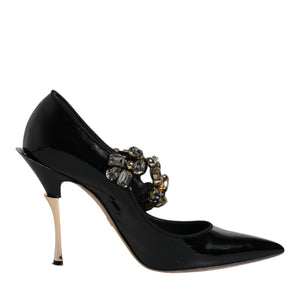 Dolce & Gabbana Black Leather Crystal Mary Jane Pumps Shoes