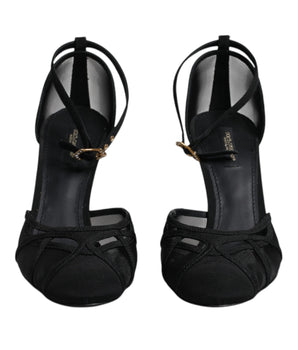 Dolce & Gabbana Black Mesh Ankle Strap Heels Pumps Shoes