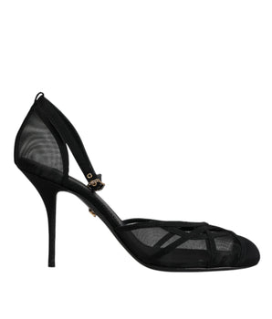 Dolce & Gabbana Black Mesh Ankle Strap Heels Pumps Shoes