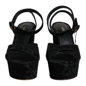 Dolce & Gabbana Black Leopard Platform Heels Sandals Shoes