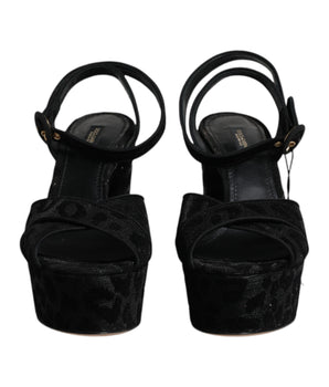 Dolce & Gabbana Black Leopard Platform Heels Sandals Shoes