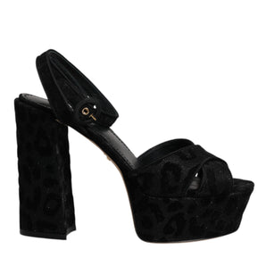 Dolce & Gabbana Black Leopard Platform Heels Sandals Shoes