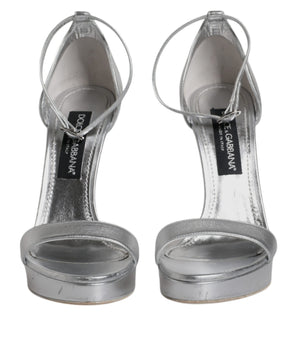 Dolce & Gabbana Silver Leather Platform Keira Sandals Shoes