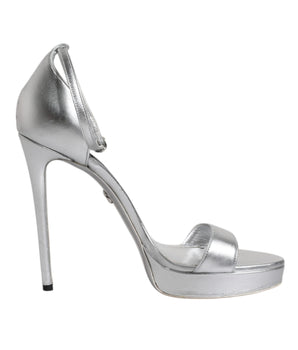 Dolce & Gabbana Silver Leather Platform Keira Sandals Shoes