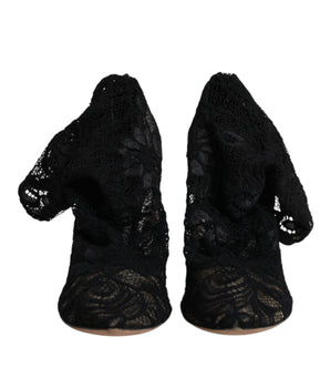 Dolce & Gabbana Black Lace Stretch Heels Mid Calf Boots Shoes
