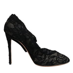 Dolce & Gabbana Black Lace Stretch Heels Mid Calf Boots Shoes