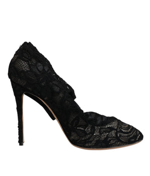 Dolce & Gabbana Black Lace Stretch Heels Mid Calf Boots Shoes